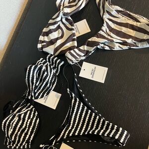 Stylish Black & White Striped & Brown Zebra Bikini Set